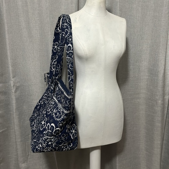 Cotton Cloth Tote-Blue/White-EUC-ZipTop - Picture 6 of 16